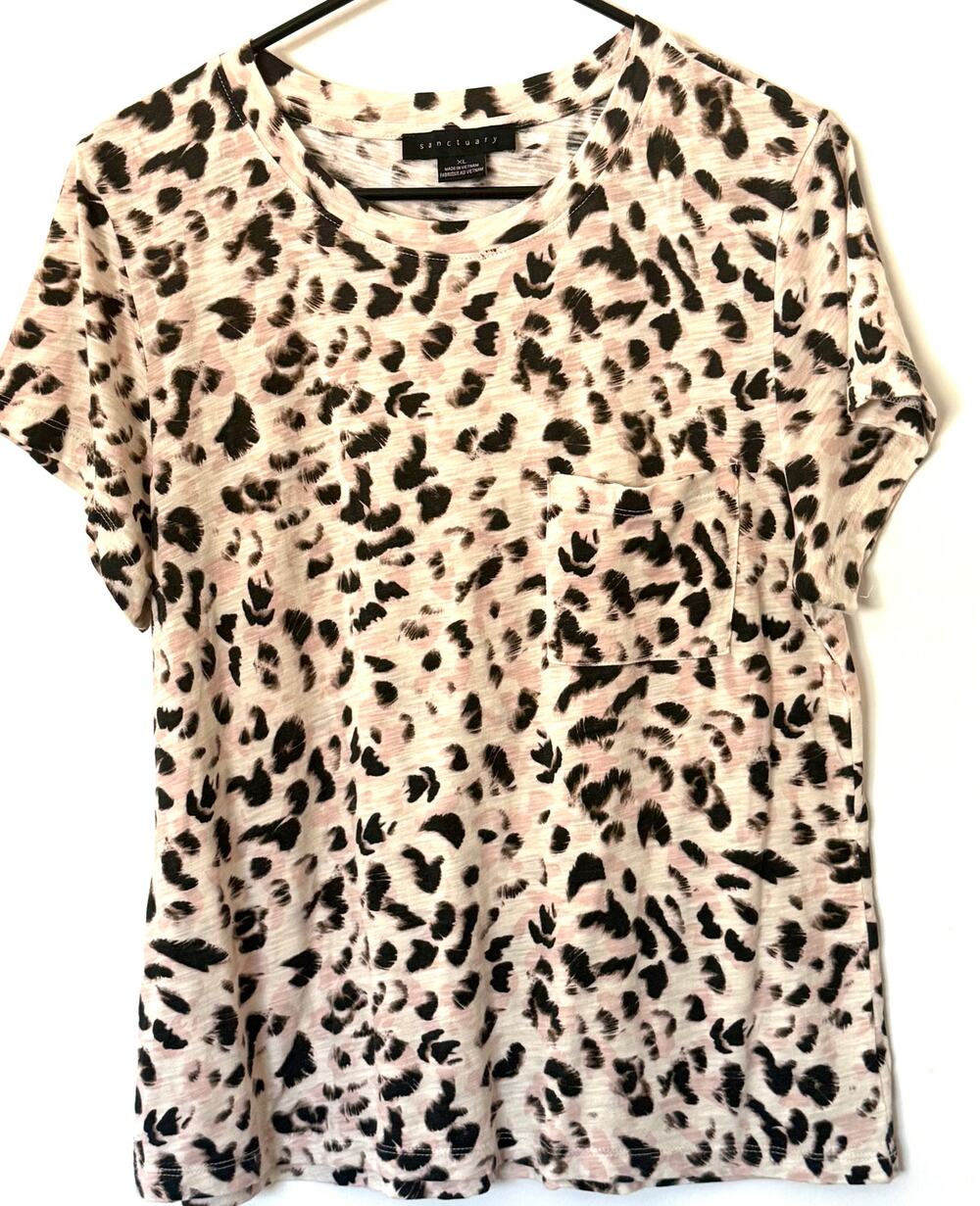 Women's Cozy Sanctuary Pink Leopard Print Tee Top XL